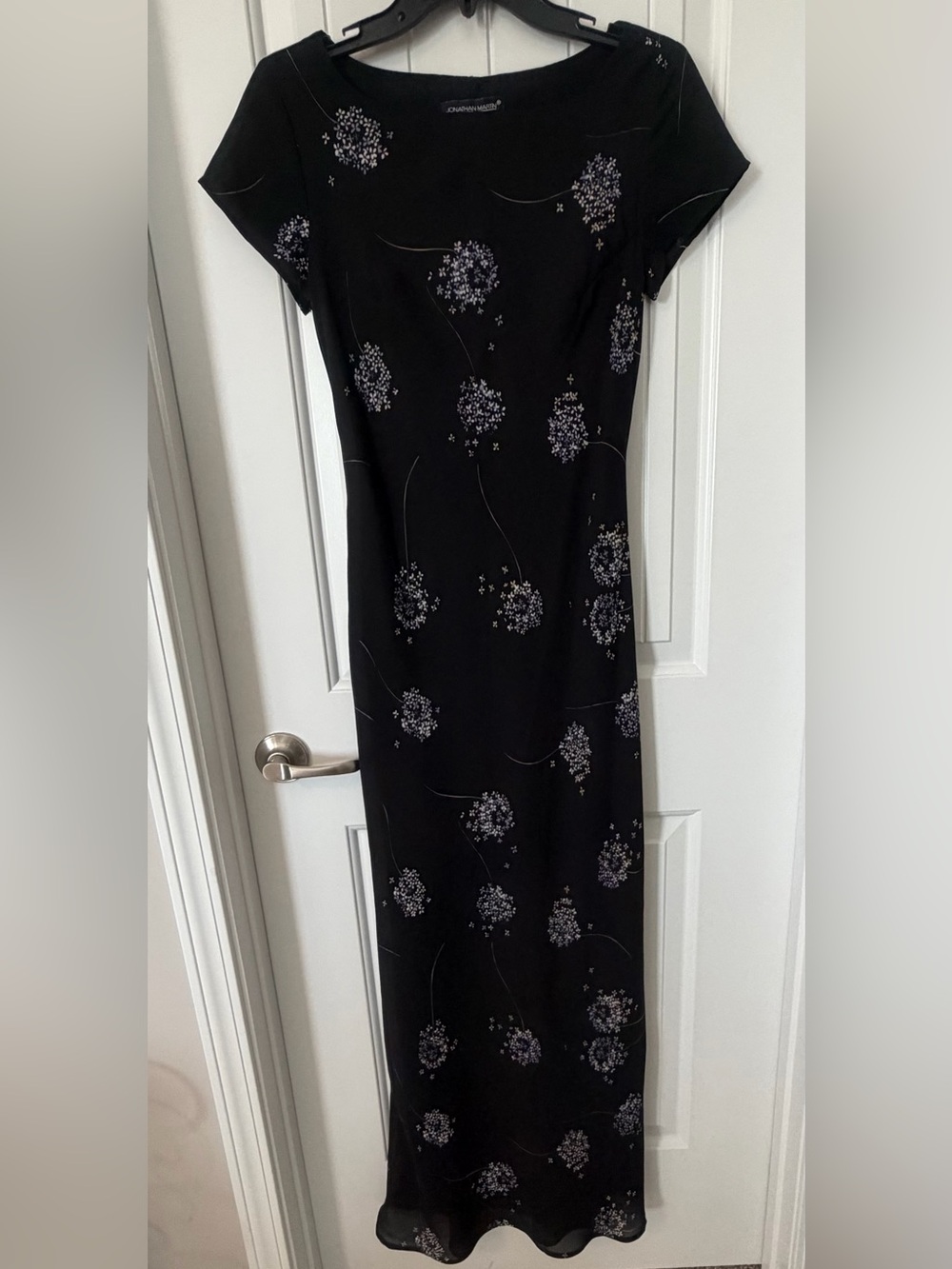 jonathan martin Black Maxi Dress with White Floral Clusters